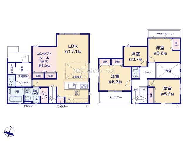上尾市小泉　6期　新築一戸建て　グレース　01の間取り|【全1棟・1号棟】上尾市小泉　6期　新築一戸建て　グレース　01・4LDK・土地面積147.38m2・建物面積105.57m2