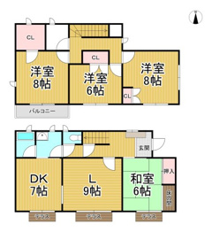 雲雀丘三丁目貸家の間取り