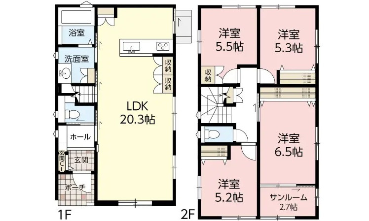 広島市安佐北区真亀3丁目　新築一戸建て(全2棟)の間取り