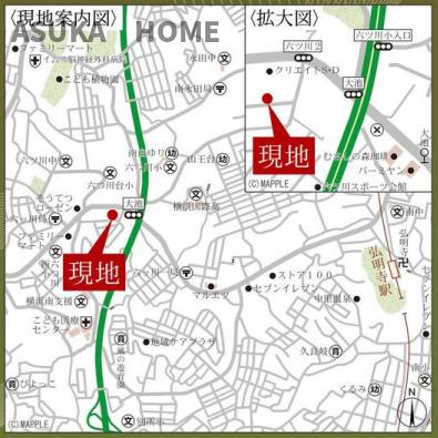 南区六ッ川２丁目の地図|住環境の良い付近で、しかも周辺には生活に便利なお店や、病院、小学校も近いです。