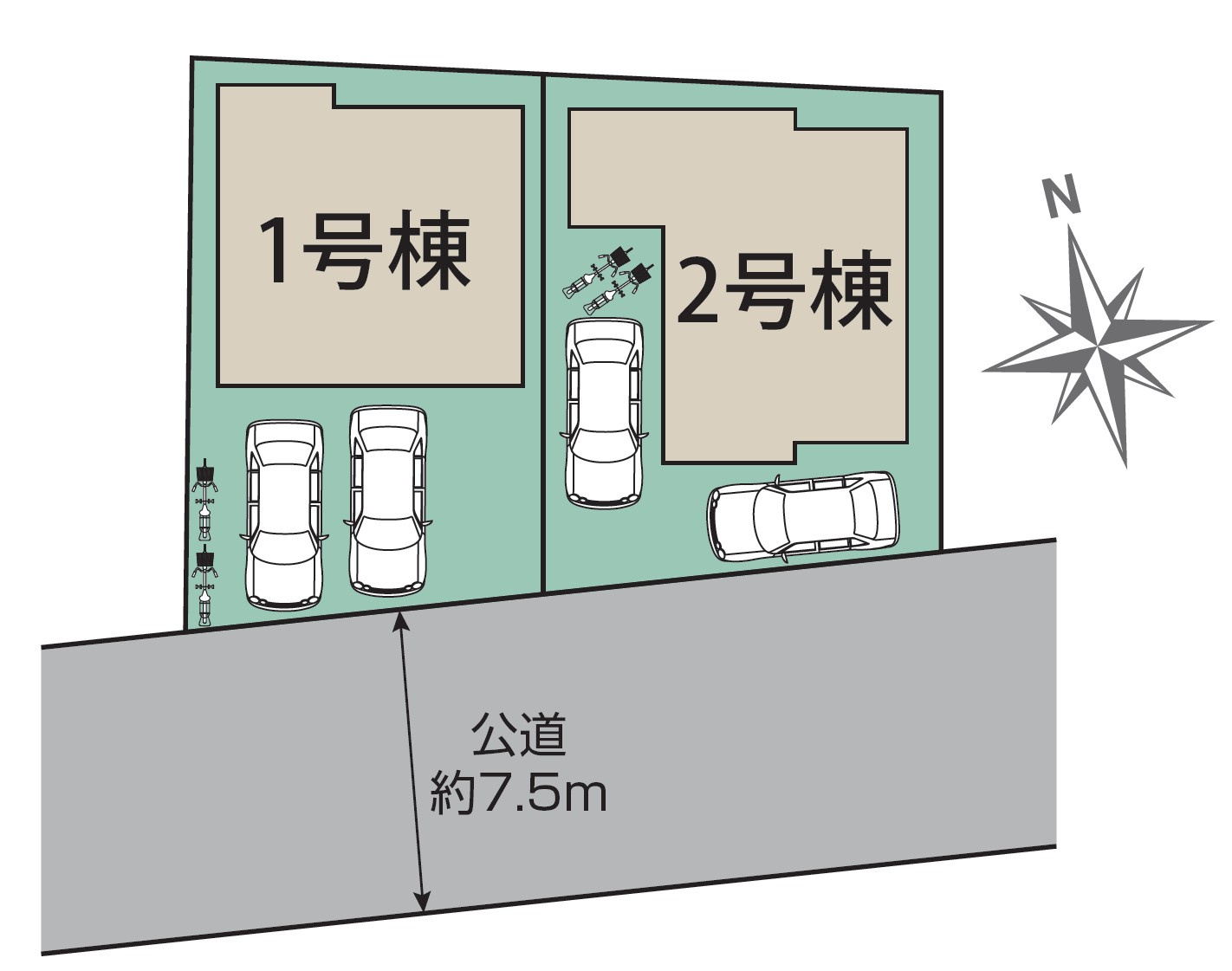 【ブルーミングガーデン】宇都宮市雀の宮 6丁目 全2棟の区画図
