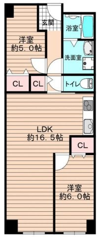 日商岩井京橋ハイツの間取り|中古マンション　2LDK　専有面積：62.10平米　バルコニー面積：5.40平米　南向き