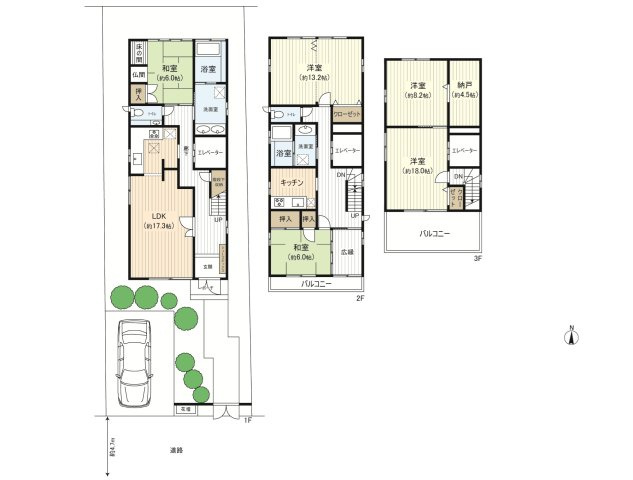 【間取り】 | 西宮市城山　一戸建 | 5LDKK+S！キッチンと浴室は2か所ずつ。ホームエレベーターもついています♪
セキスイハイム施工の軽量鉄骨３階建