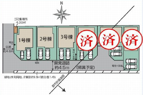 【仲介手数料０円】平塚市河内2期　新築一戸建て　全6棟の区画図|平塚市河内2期　新築一戸建て　全6棟