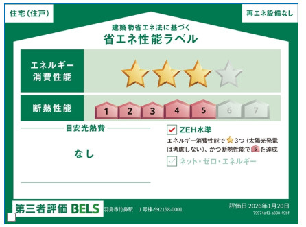 リーブルガーデン　羽島市竹鼻町狐穴（竹鼻駅）　全２区画分譲の省エネ性能ラベル|販売住戸が複数の場合、本ラベルは特定の住戸の性能を示し、全ての住戸の性能を示すものではありません
