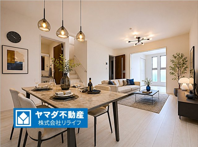 リーブルガーデン　羽島市竹鼻町狐穴（竹鼻駅）　全２区画分譲の居間・リビング|※家具はCGによるイメージ　明るい日差しをふんだんに取り込んだリビングダイニングは家族の笑顔につつまれた素敵な空間になります。