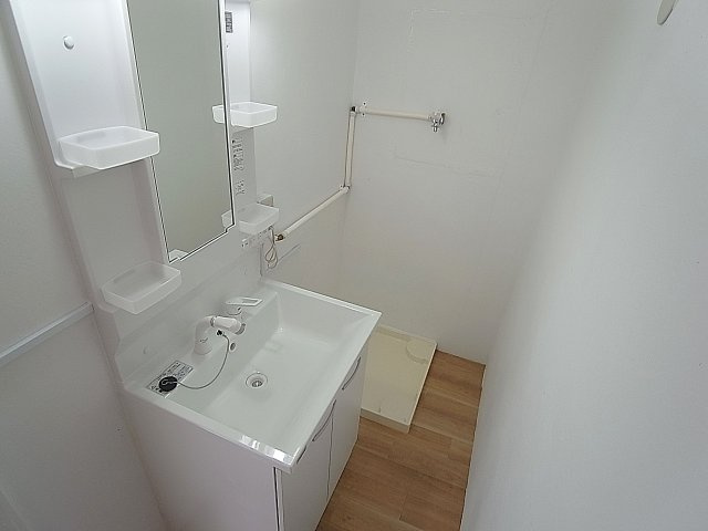 ドミールサニー緑町の洗面所|シャワー付きの独立洗面台