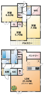 【間取り】 | ハートフルタウン宇都宮市下岡本町2115番　B号棟 | 全室南向きで陽当たりの良い間取りです