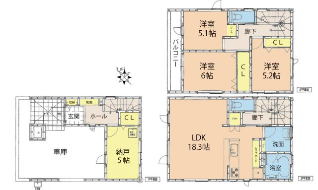 広島市西区古江新町　新築一戸建ての間取り