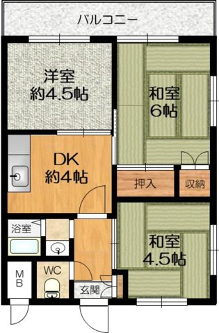 甲南第10兵庫コーポラスの間取り|２階のお部屋なので、エントランスや駐輪場が近いです。
