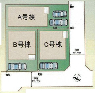 【区画図】 | 南区相模台6丁目 B号棟 | B号棟　南東側約4m私道（通行掘削承諾書有・セットバック部分の持分有）　駐車1台（車種によります）　敷地面積26.7坪