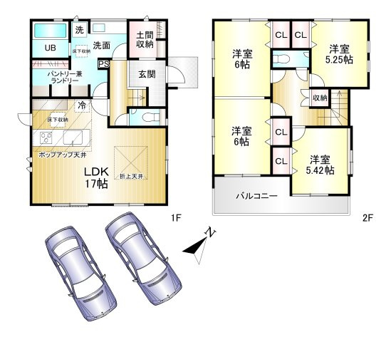 香芝市西真美　第2期　全１棟の間取り|4LDK　土地面積：202.29ｍ2　建物面積：107.11ｍ2　駐車２台可