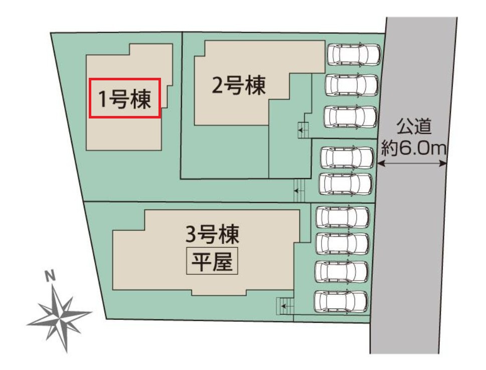 ブルーミングガーデン宇都宮市五代2丁目の区画図|【全3棟】各号棟の詳細については、お気軽にお問い合わせください♪