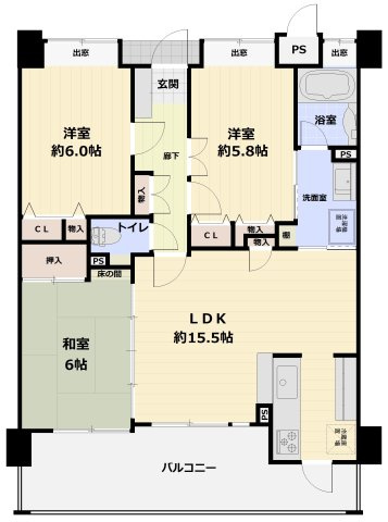 ■□グランドール米子旗ヶ崎□■の間取り|3ＬＤＫ。建物面積70.16㎡（21.22坪）。