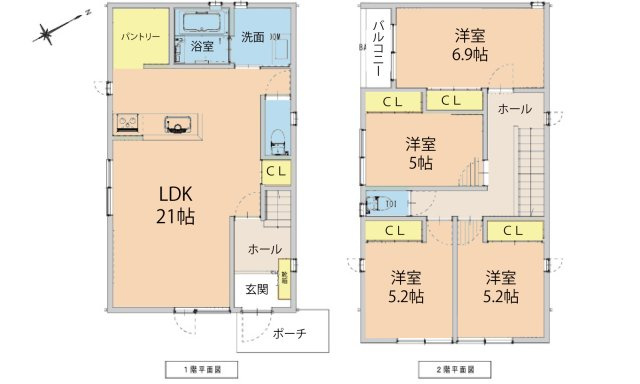 広島市佐伯区八幡２丁目　新築一戸建ての間取り
