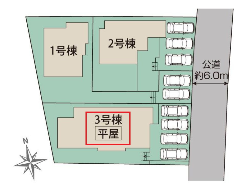 ブルーミングガーデン宇都宮市五代2丁目の区画図|【全3棟】各号棟の詳細については、お気軽にお問い合わせください♪