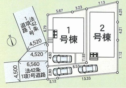 【仲介手数料０円】茅ヶ崎市中島第14　新築一戸建て　全2棟の区画図|茅ヶ崎市中島第14　新築一戸建て　全2棟