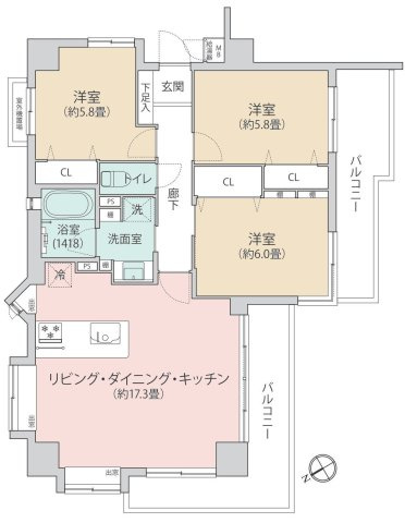 【間取り】 | ドラゴンマンション橋本十弐番館 | 3LDKは、リビングダイニングキッチンと3つの居室がある間取り。ファミリー層に非常に人気の高い間取りで、広々としたリビングで家族団らんを楽しみ、個室でプライベートな時間も確保できるのが大きな魅力です。