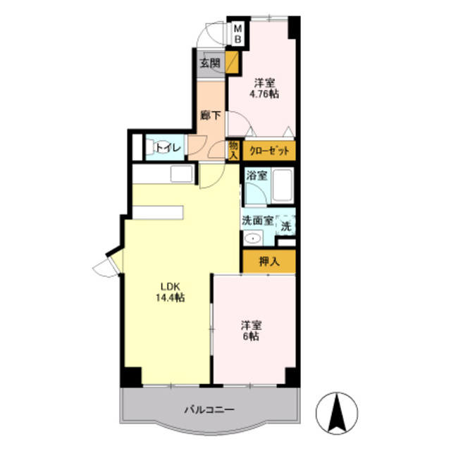 グランソレイユ大宮の間取り|オールフローリングの2LDKです。