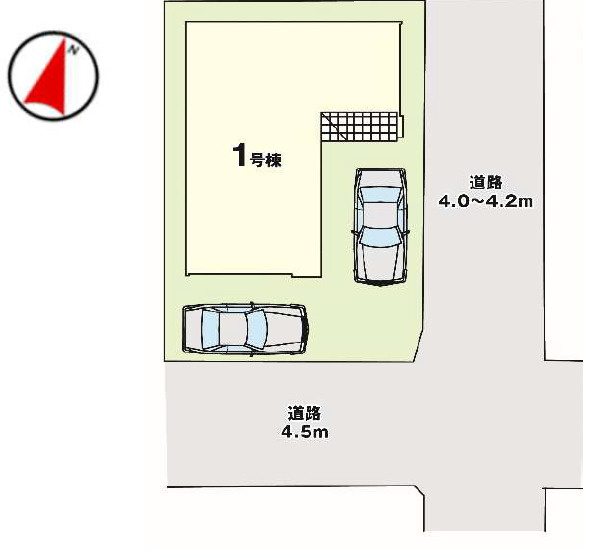 LIGARE小倉北区下富野1期の区画図|道路幅員東側4.0～4.2メートル　南側4.5メートル