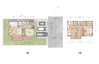 【間取り】 | 四街道市もねの里３丁目 | 並列3台駐車+広々としたお庭、ウッドデッキのこだわり住宅です。