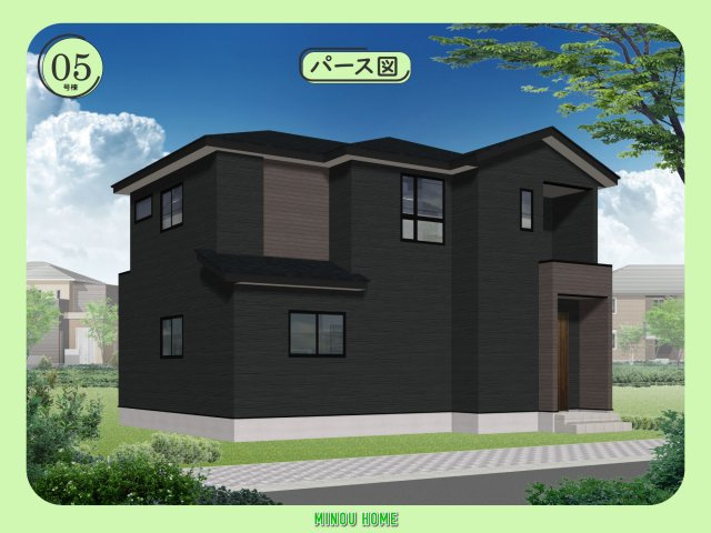 唐津市中原-3期の外観|■■5号棟／完成予想パース図■■※建物以外の樹木・背景はイメージ画像です。実際とは異なります。
