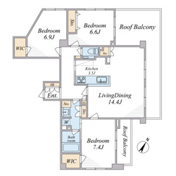 【間取り】 | 全室に窓を備えた角住戸で、14.4帖のLDや7.4帖の洋室など、家族がゆとりを持って過ごせる3LDK 。2箇所のウォークインクローゼットやカップボードなど、充実の収納で室内もスッキリ整います♪