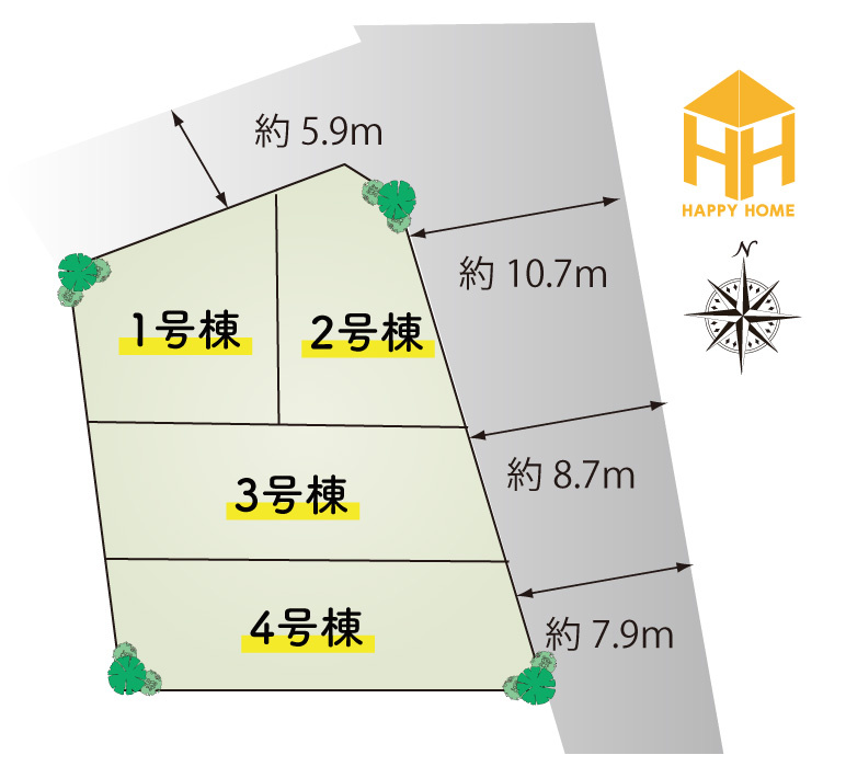 テラシエ尼崎市東園田町1丁目新築一戸建ての区画図|全4区画の分譲地です。