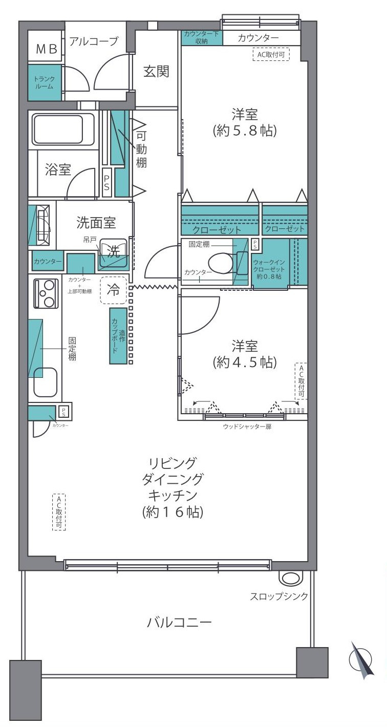 プラハ鎌倉材木座 2階 フルリノベーションの間取り|2LDK＋WIC