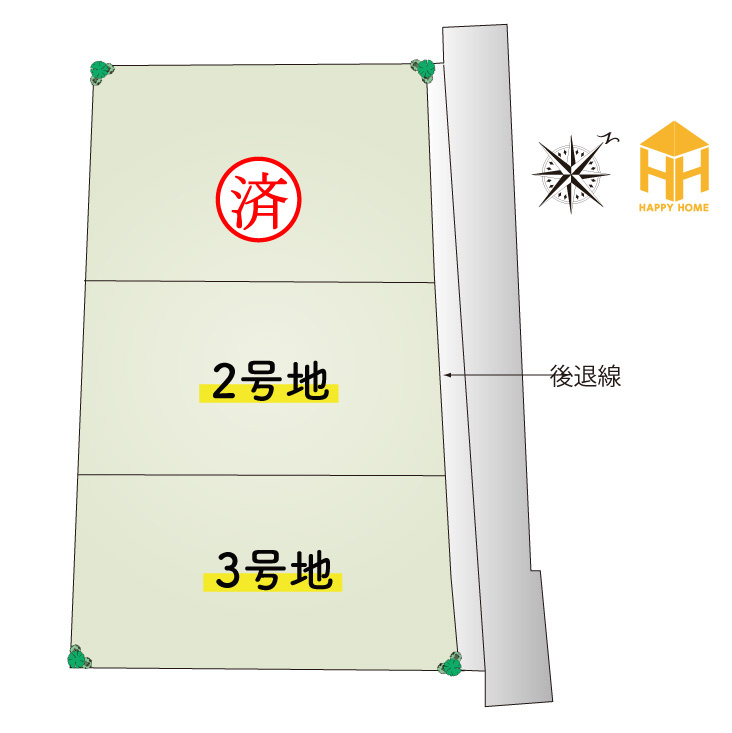 リーブルガーデン尼崎市今福2丁目新築一戸建て｜2SLDK＋駐車2台可の区画図|全3区画の分譲地です。