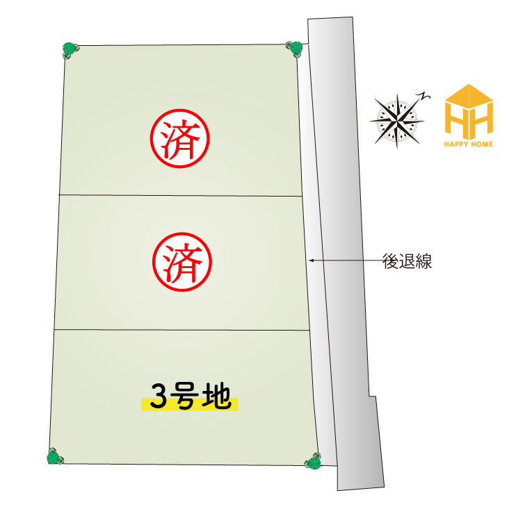 リーブルガーデン尼崎市今福2丁目新築一戸建て｜2SLDK＋駐車2台可の区画図|全3区画の分譲地です。