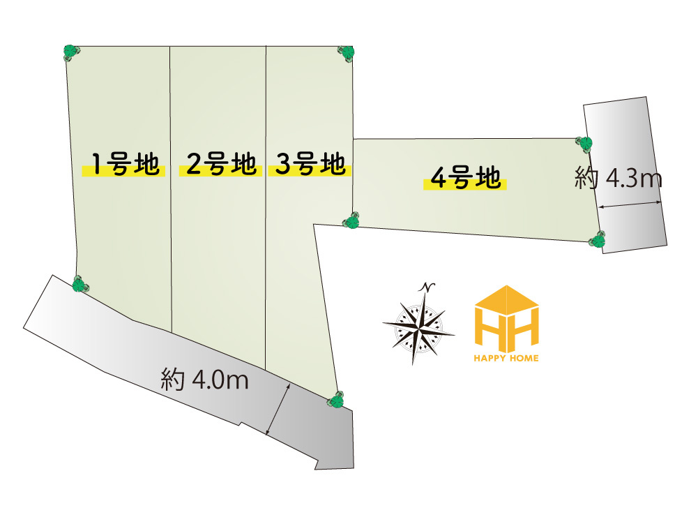 リーブルガーデン尼崎市常松1丁目新築一戸建ての区画図|全4区画の分譲地です。