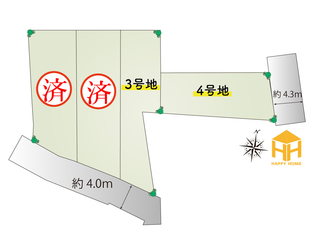 リーブルガーデン尼崎市常松1丁目新築一戸建て全4区画│2SLDK＋駐車2台可の区画図|全4区画の分譲地です。