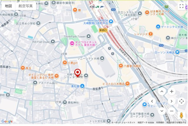 ★仲介手数料無料★OSAKI WEST CITY TOWERS　E棟（大崎駅西口ペデストリアンデッキ直結）の地図