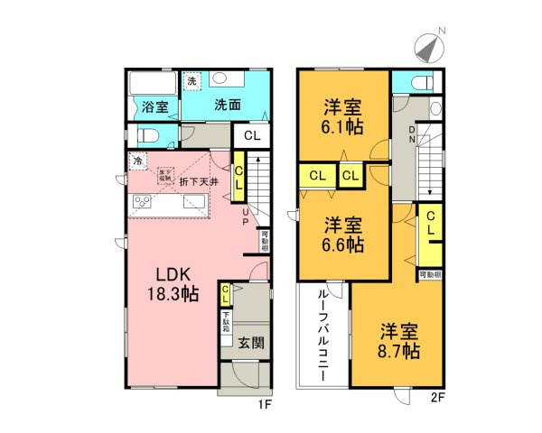 高浜本郷町第1期　新築住宅＜2号棟＞の間取り|3LDK＋2階手洗い場有