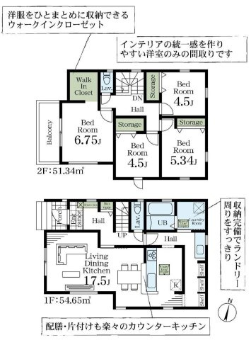 八潮市八潮7丁目　新築戸建　全4棟　4号棟の間取り|キッチン・パントリー・洗面所・ランドリールームへ行き来できる家事ラク動線