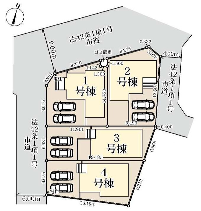八潮市八潮7丁目　新築戸建　全4棟　4号棟の区画図|全棟カースペース並列2台駐車可能♪ご夫婦それぞれのお車も安心して駐車できます
