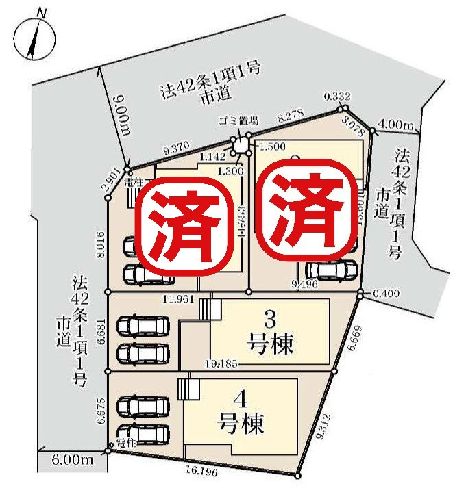 八潮市八潮7丁目　新築戸建　全4棟　4号棟の区画図|全棟カースペース並列2台駐車可能♪ご夫婦それぞれのお車も安心して駐車できます