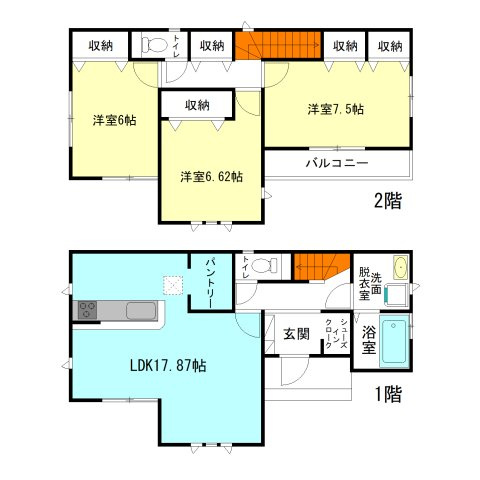 【間取り】 | ハートフルタウン高崎市若松町25ー① | シューズインクロークやパントリー収納完備！
全居室6帖以上＋南向きのモダンな間取り！