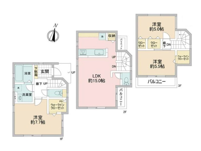 【間取り】 | 新座市栗原4丁目　中古一戸建住宅　(保谷店) | 対面式キッチンとリビングイン階段でご家族の仲が深まる住まい。2つのWICなど収納も多くお部屋を広くお使いいただけます。※図面を基に作成しています。現況と異なる場合は現況を優先いたします。
