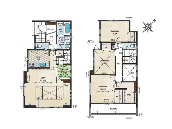 【間取り】 | 清瀬市下宿3丁目　新築一戸建住宅　全4棟　(志木本店) | 天井高を活かし、開放感を演出する折り上げ天井のリビング。