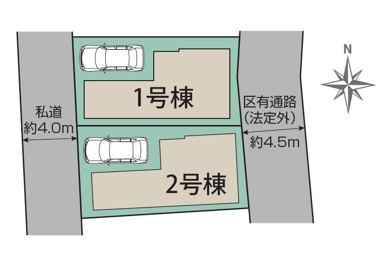 杉並区下井草5丁目　制震ダンパー採用　駅近×省エネ住宅　全2棟の区画図