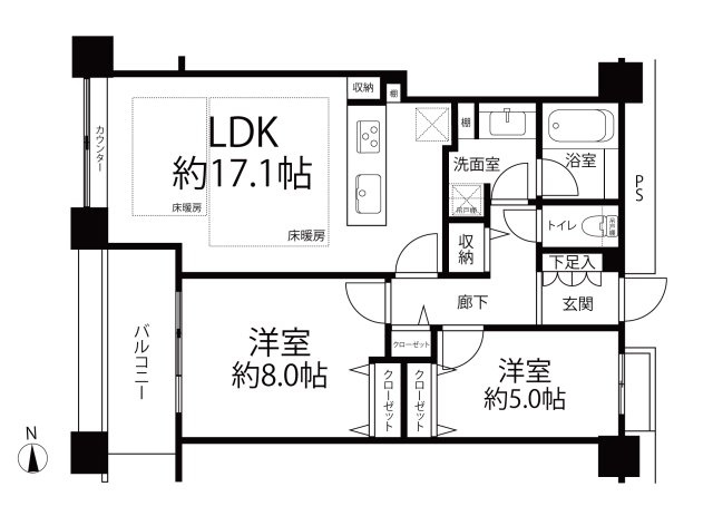 2LDK、専有面積：68.86平米、バルコニー面積：6.57平米　
※図面と現状が相違する場合は、現状を優先とします。
※家具、小物は販売価格に含まれておりません。