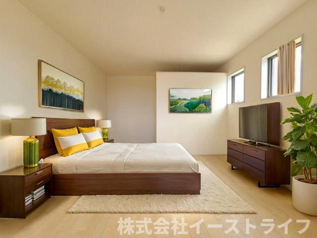 【新築戸建】　いわき市内郷高坂町1丁目第4　【長期優良住宅】の寝室|同社施工写真　寝室に家具を配置したイメージ画像です
※本画像はCGで作成しており、実際に現地に 家具は置かれておりません。また、価格に 家具は含まれておりません。