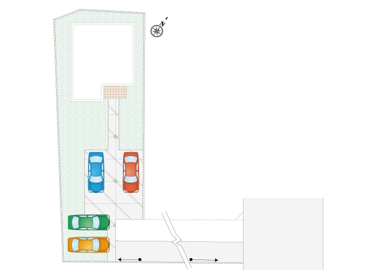 区画図　駐車4台可能！ご家族の増車や来客時も駐車スペースに困りません！
