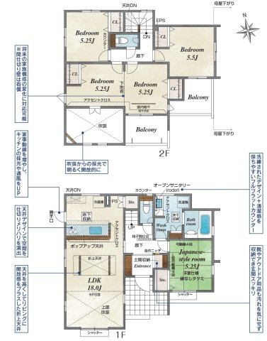  の間取り|4（5）LDK+カースペース4台
将来ご家族が増えた際には5部屋に変更可能なフレキブルプラン！