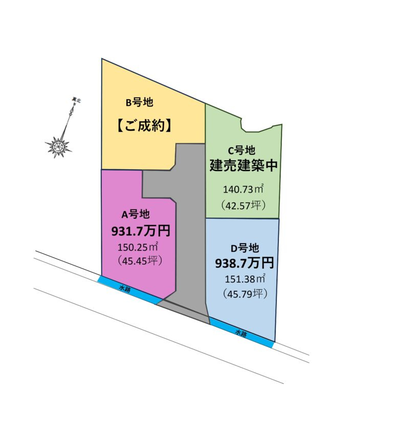 香南市野市町大谷A号地　売地（建築条件付き）の土地図|A号地　150.25㎡　931.7万円
