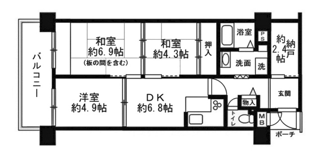 【間取り】 | サンヴェール太秦 | 専有面積58.22㎡