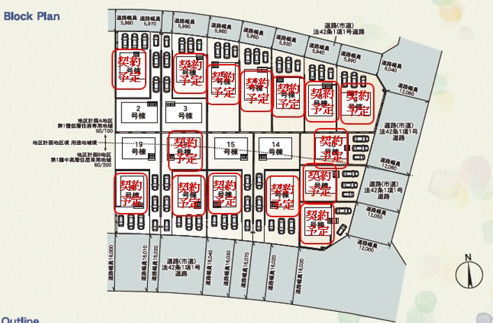 ♥♥名護市宇茂佐の森-全20棟の区画図|駐車スペース