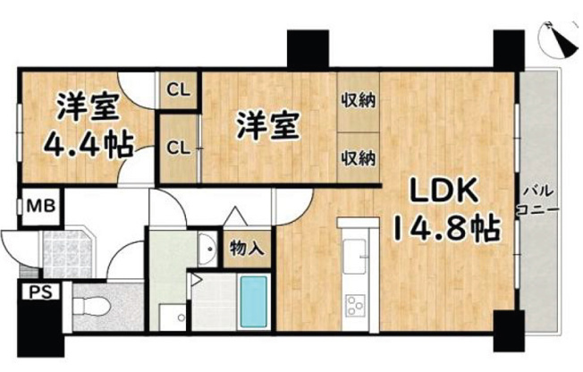 【間取り】 | グローバル姫路中地　7階 | 2LDKです。